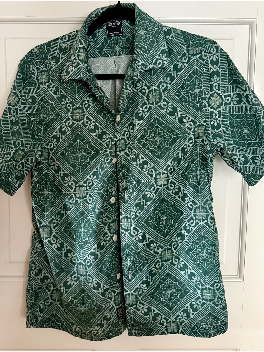 Todd Snyder Green Geometric Short-Sleeve Button-Down Shirt